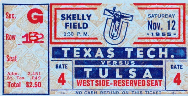 1955 Texas Tech vs. Tulsa Football Ticket Art by Row One Brand